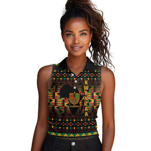 Kwanzaa Festival Women Sleeveless Polo Shirt with Kinara Candles and African Pattern