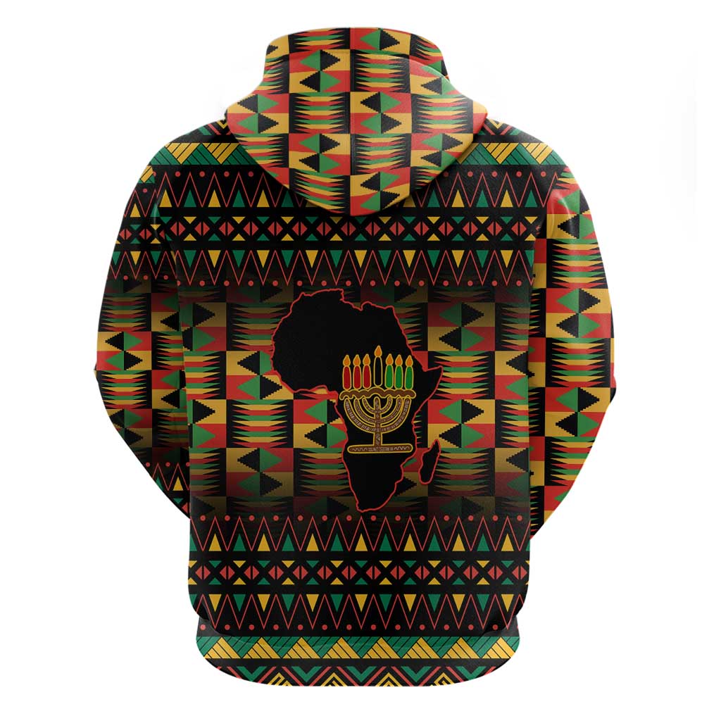 Kwanzaa Festival Zip Hoodie with Kinara Candles and African Pattern