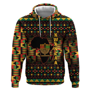 Kwanzaa Festival Zip Hoodie with Kinara Candles and African Pattern