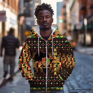 Kwanzaa Festival Zip Hoodie with Kinara Candles and African Pattern