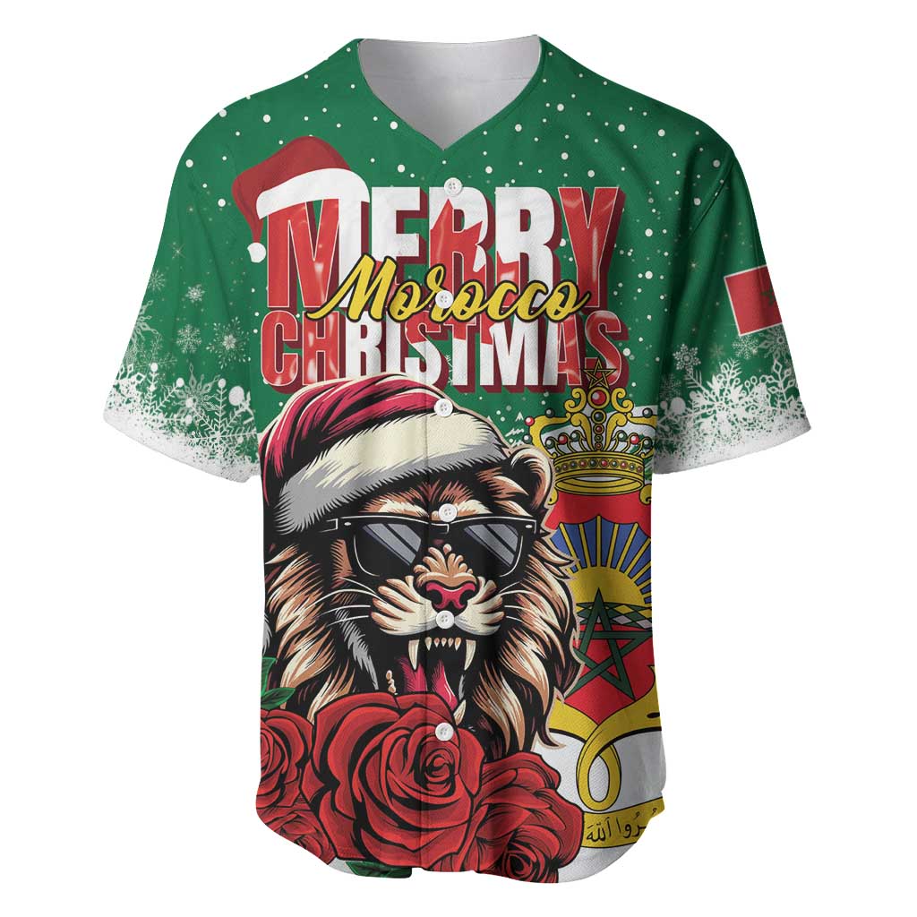 Morocco Christmas Baseball Jersey Santa Lion With Rose Xmas Vibe