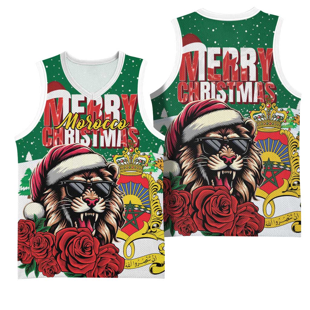 Morocco Christmas Basketball Jersey Santa Lion With Rose Xmas Vibe LT01