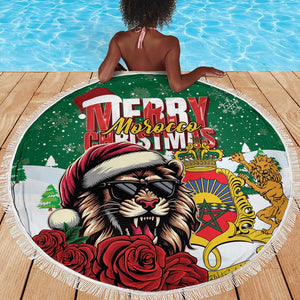 Morocco Christmas Beach Blanket Santa Lion With Rose Xmas Vibe