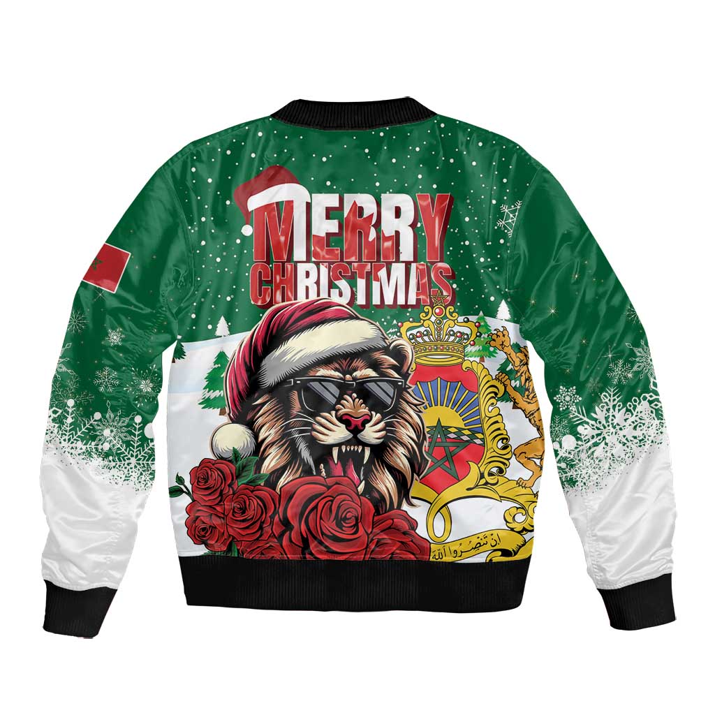 Morocco Christmas Bomber Jacket Santa Lion With Rose Xmas Vibe