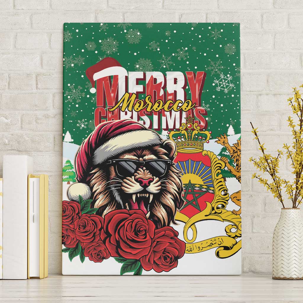 Morocco Christmas Canvas Wall Art Santa Lion With Rose Xmas Vibe