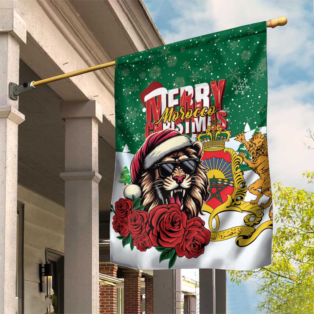 Morocco Christmas Garden Flag Santa Lion With Rose Xmas Vibe