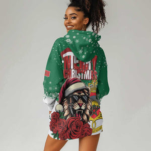 Morocco Christmas Hoodie Dress Santa Lion With Rose Xmas Vibe