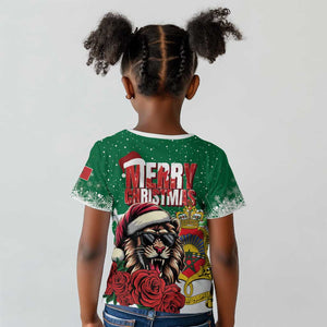 Morocco Christmas Kid T shirt Santa Lion With Rose Xmas Vibe