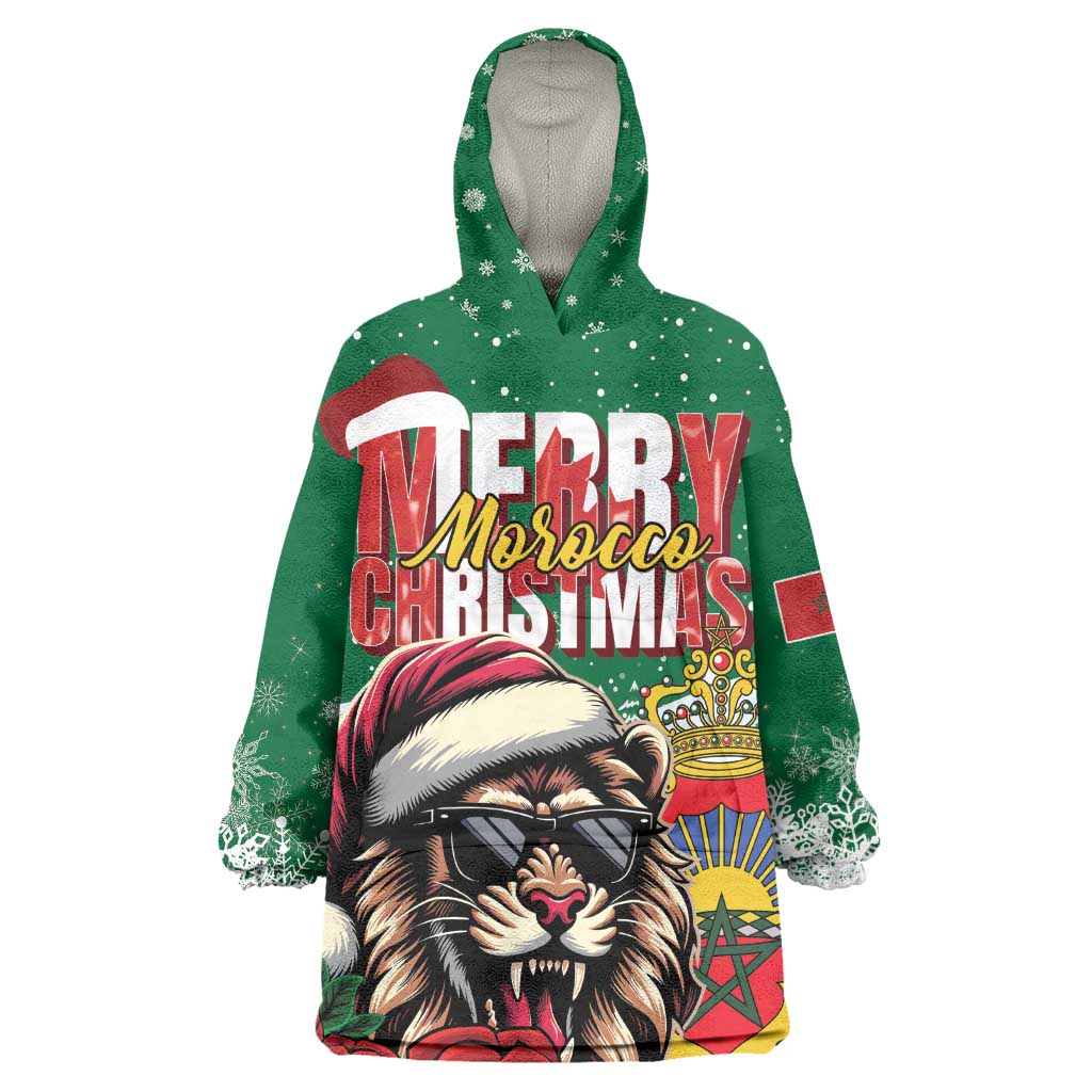 Morocco Christmas Kid Wearable Blanket Hoodie Santa Lion With Rose Xmas Vibe