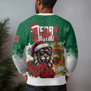 Morocco Christmas Ugly Christmas Sweater Santa Lion With Rose Xmas Vibe