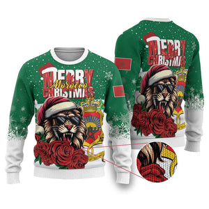 Morocco Christmas Ugly Christmas Sweater Santa Lion With Rose Xmas Vibe