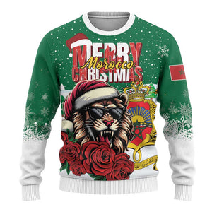 Morocco Christmas Ugly Christmas Sweater Santa Lion With Rose Xmas Vibe