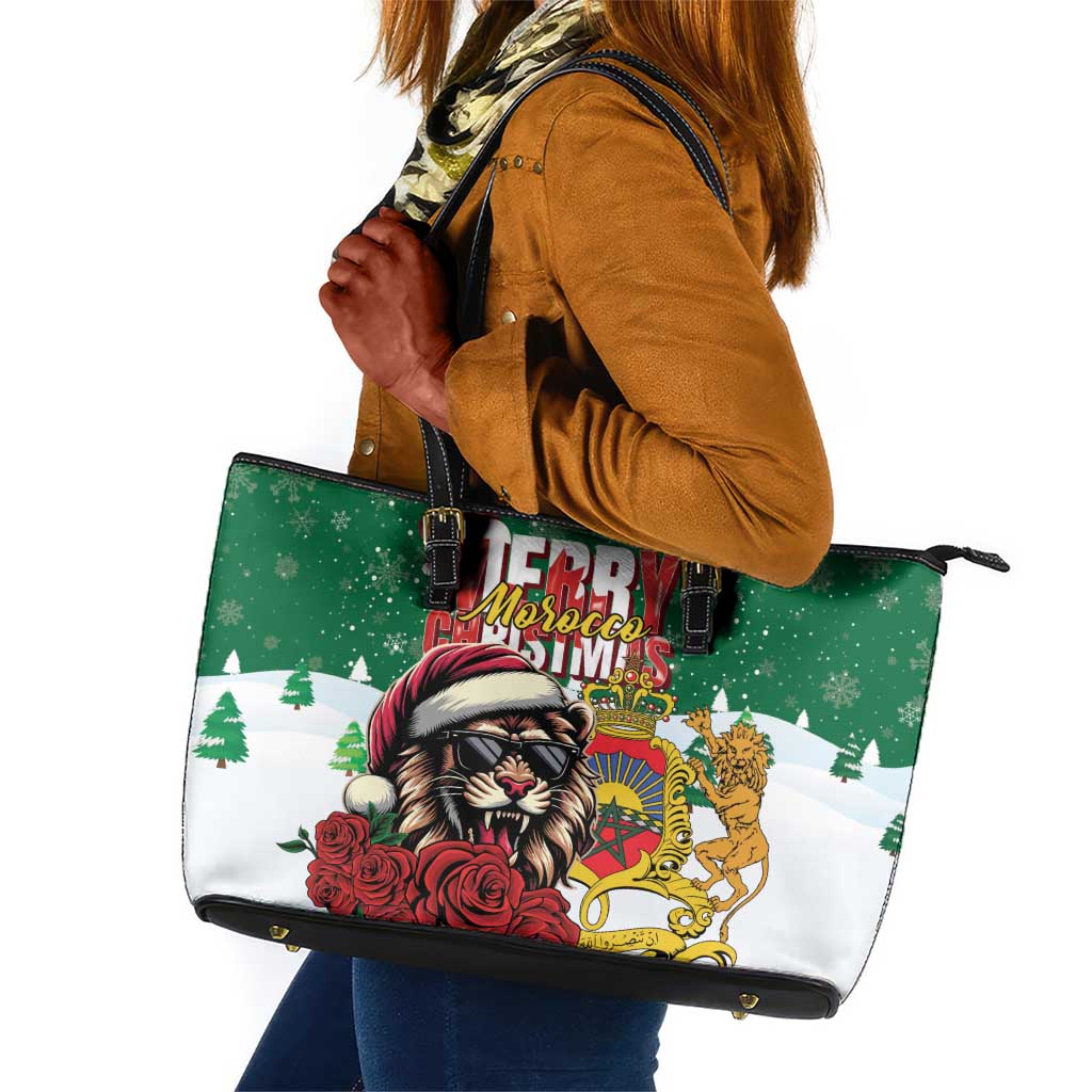 Morocco Christmas Leather Tote Bag Santa Lion With Rose Xmas Vibe