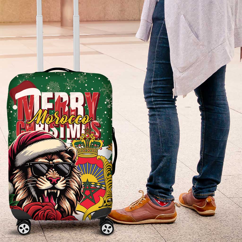 Morocco Christmas Luggage Cover Santa Lion With Rose Xmas Vibe