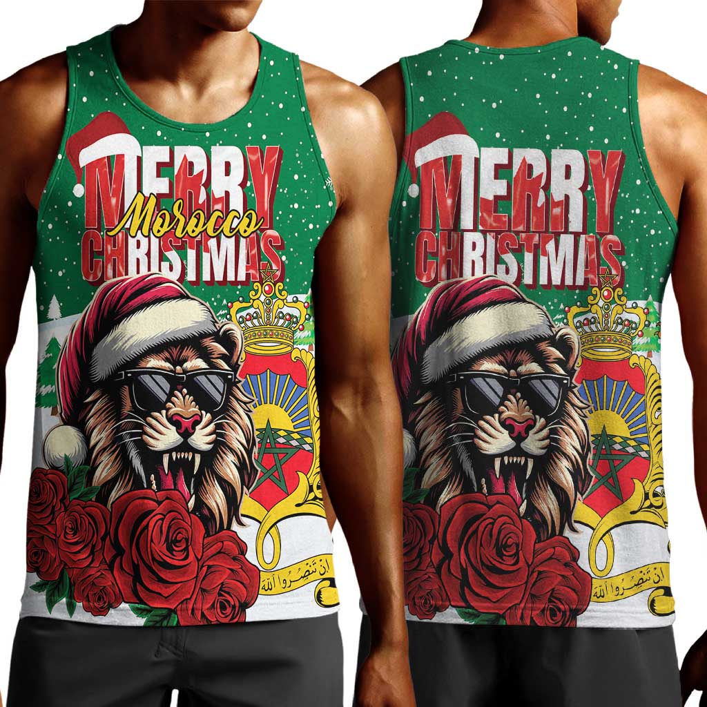 Morocco Christmas Men Tank Top Santa Lion With Rose Xmas Vibe