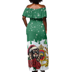 Morocco Christmas Off Shoulder Maxi Dress Santa Lion With Rose Xmas Vibe