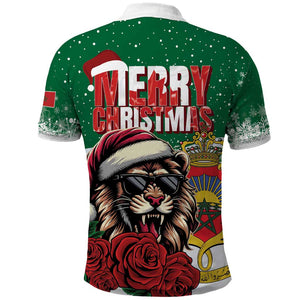 Morocco Christmas Polo Shirt Santa Lion With Rose Xmas Vibe