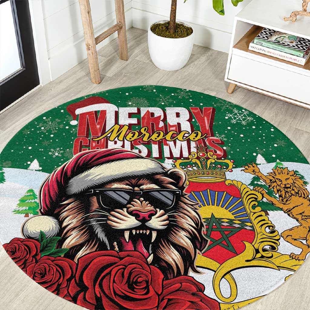 Morocco Christmas Round Carpet Santa Lion With Rose Xmas Vibe