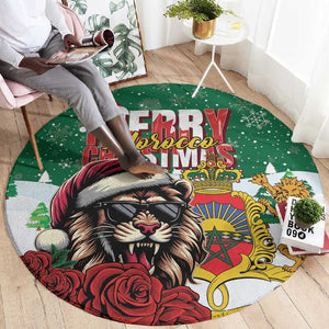 Morocco Christmas Round Carpet Santa Lion With Rose Xmas Vibe