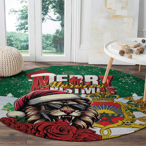 Morocco Christmas Round Carpet Santa Lion With Rose Xmas Vibe