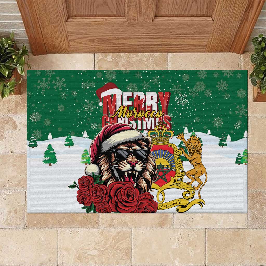 Morocco Christmas Rubber Doormat Santa Lion With Rose Xmas Vibe