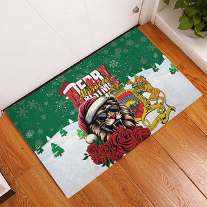 Morocco Christmas Rubber Doormat Santa Lion With Rose Xmas Vibe