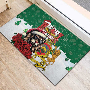 Morocco Christmas Rubber Doormat Santa Lion With Rose Xmas Vibe