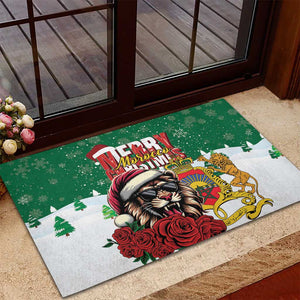 Morocco Christmas Rubber Doormat Santa Lion With Rose Xmas Vibe