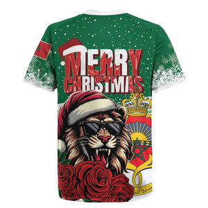 Morocco Christmas Rugby Jersey Santa Lion With Rose Xmas Vibe