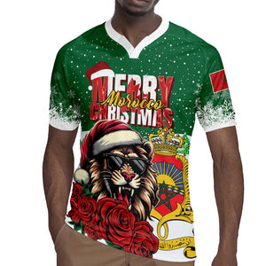 Morocco Christmas Rugby Jersey Santa Lion With Rose Xmas Vibe