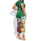 Morocco Christmas Short Sleeve Bodycon Dress Santa Lion With Rose Xmas Vibe LT01