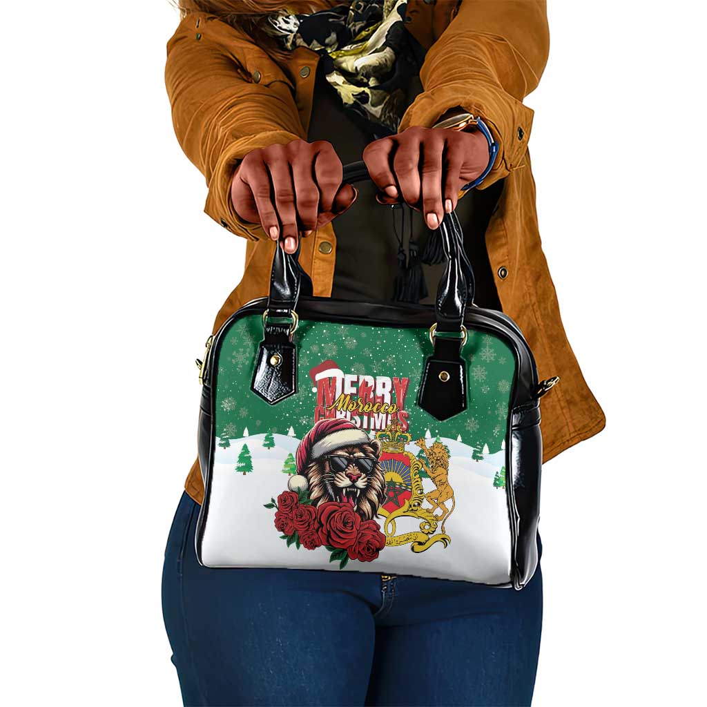 Morocco Christmas Shoulder Handbag Santa Lion With Rose Xmas Vibe