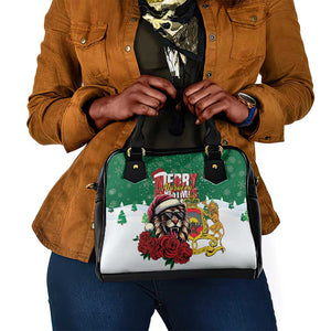 Morocco Christmas Shoulder Handbag Santa Lion With Rose Xmas Vibe