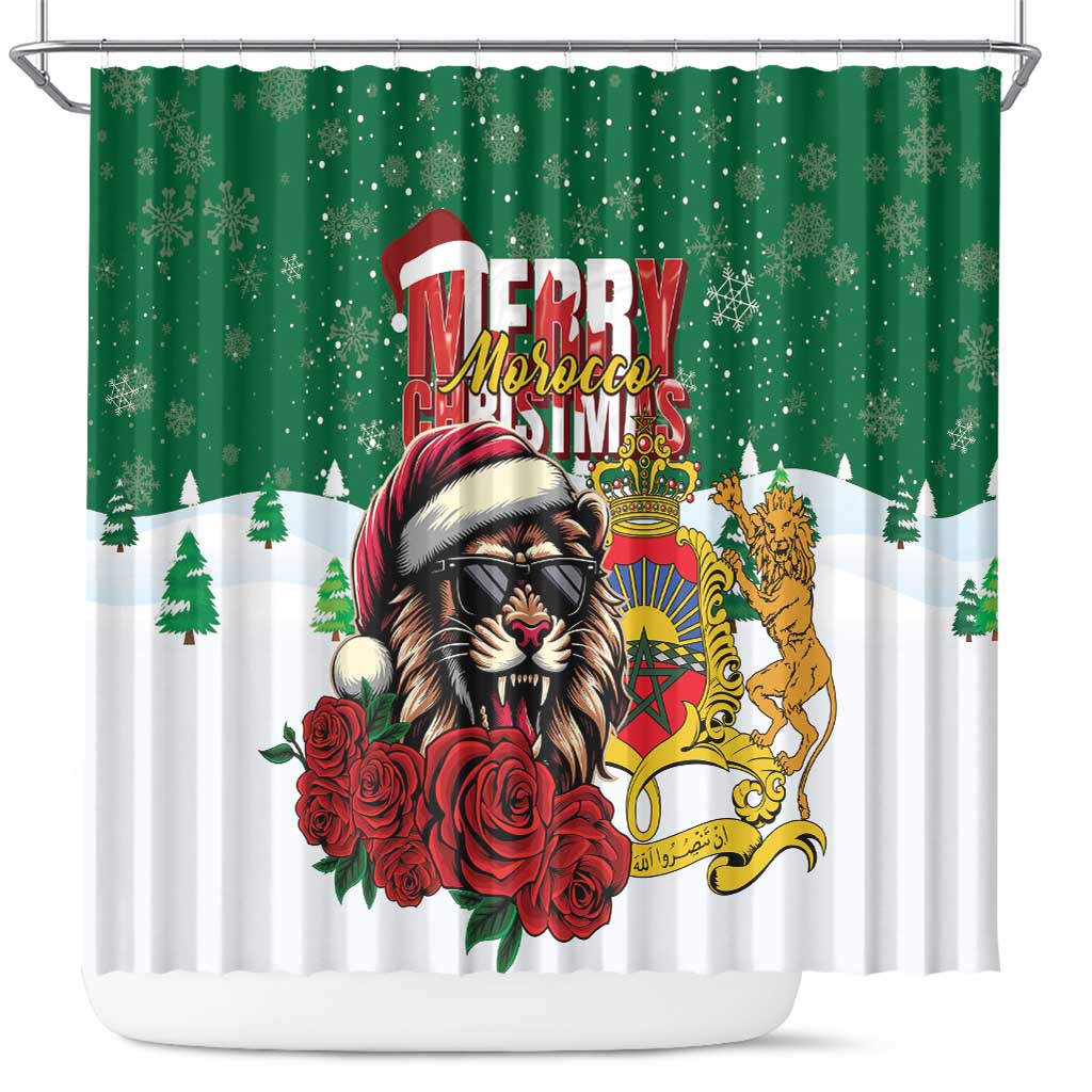 Morocco Christmas Shower Curtain Santa Lion With Rose Xmas Vibe