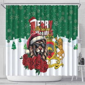 Morocco Christmas Shower Curtain Santa Lion With Rose Xmas Vibe