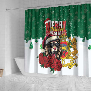 Morocco Christmas Shower Curtain Santa Lion With Rose Xmas Vibe