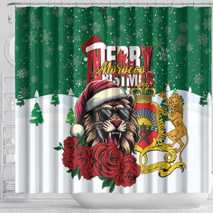 Morocco Christmas Shower Curtain Santa Lion With Rose Xmas Vibe