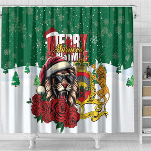 Morocco Christmas Shower Curtain Santa Lion With Rose Xmas Vibe