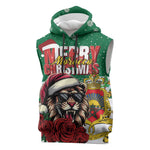 Morocco Christmas Sleeveless Hoodie Santa Lion With Rose Xmas Vibe - African Pride