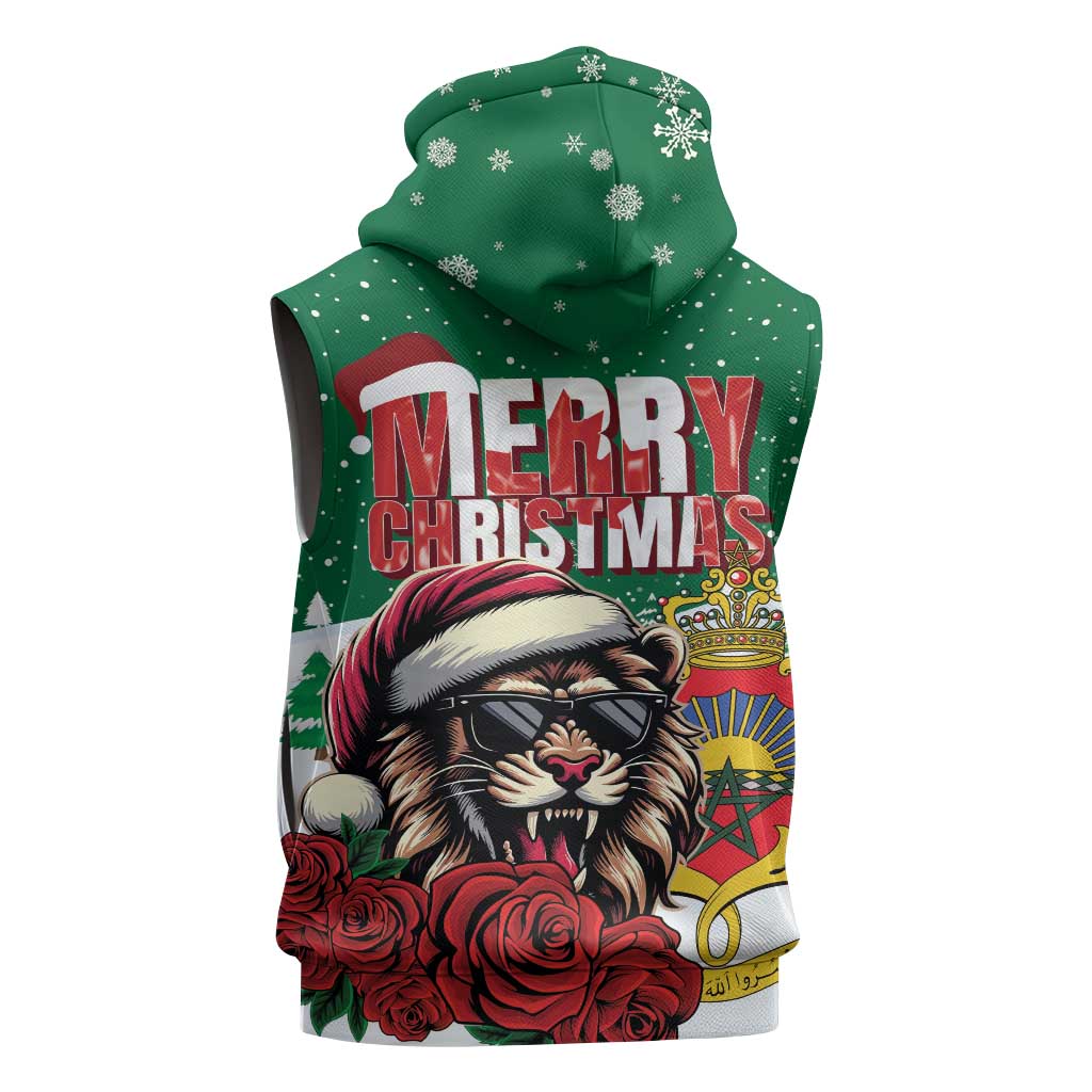 Morocco Christmas Sleeveless Hoodie Santa Lion With Rose Xmas Vibe - African Pride