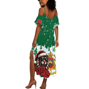 Morocco Christmas Summer Maxi Dress Santa Lion With Rose Xmas Vibe