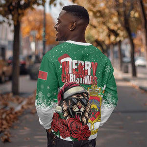 Morocco Christmas Sweatshirt Santa Lion With Rose Xmas Vibe