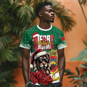 Morocco Christmas T shirt Santa Lion With Rose Xmas Vibe