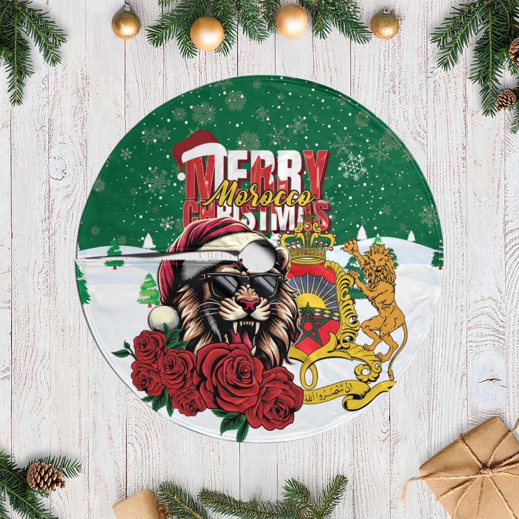 Morocco Christmas Tree Skirt Santa Lion With Rose Xmas Vibe