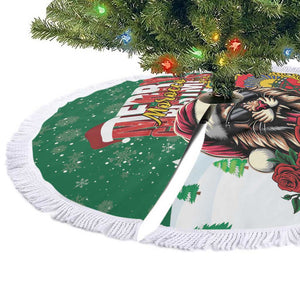 Morocco Christmas Tree Skirt Santa Lion With Rose Xmas Vibe