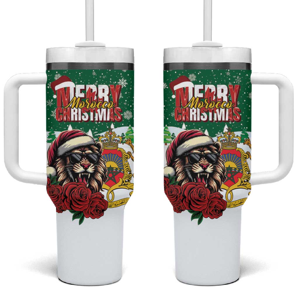 Morocco Christmas Tumbler With Handle Santa Lion With Rose Xmas Vibe