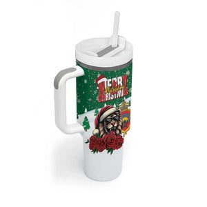 Morocco Christmas Tumbler With Handle Santa Lion With Rose Xmas Vibe