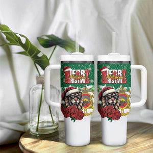 Morocco Christmas Tumbler With Handle Santa Lion With Rose Xmas Vibe