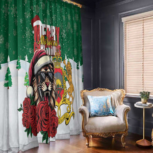 Morocco Christmas Window Curtain Santa Lion With Rose Xmas Vibe