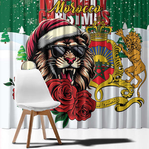 Morocco Christmas Window Curtain Santa Lion With Rose Xmas Vibe